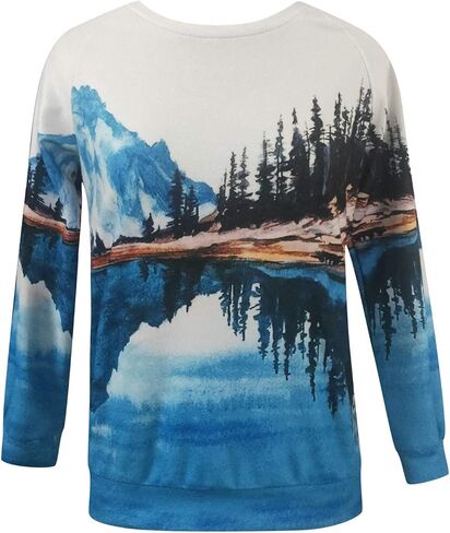 BSJIA Long Sleeve Printed Tshirts for Women Men Crew Neck Loose Fit Mountain Sunset Print Casual Sweatshirts Plus Size in Saudi Arabia