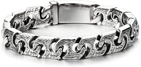 COOLSTEELANDBEYOND Mens Steel Textured Fancy Marine Anchor Link Curb Chain Bracelet, Retro Style, Spring Box Clasp in Saudi Arabia