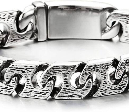 COOLSTEELANDBEYOND Mens Steel Textured Fancy Marine Anchor Link Curb Chain Bracelet, Retro Style, Spring Box Clasp in Saudi Arabia
