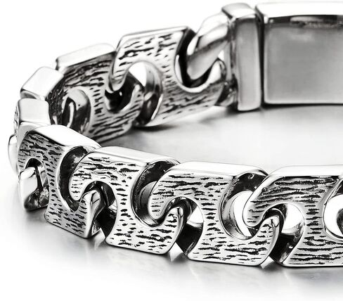 COOLSTEELANDBEYOND Mens Steel Textured Fancy Marine Anchor Link Curb Chain Bracelet, Retro Style, Spring Box Clasp in Saudi Arabia