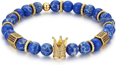 Cupimatch 8mm Beads CZ Crown King Charm Bracelet for Men Women 7.5" in Saudi Arabia