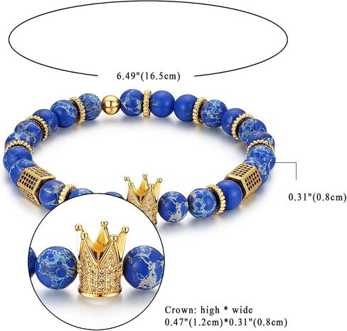 Cupimatch 8mm Beads CZ Crown King Charm Bracelet for Men Women 7.5" in Saudi Arabia