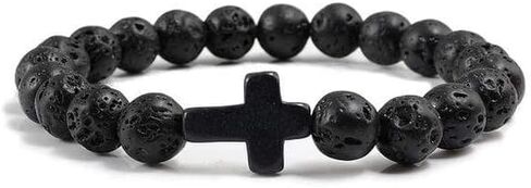 حبة اللافا السوداء وسوار الصليب للرجال والنساء المسيحيين | سوار الصليب المسيحي | سوار الصليب الحجر الطبيعي in Kuwait