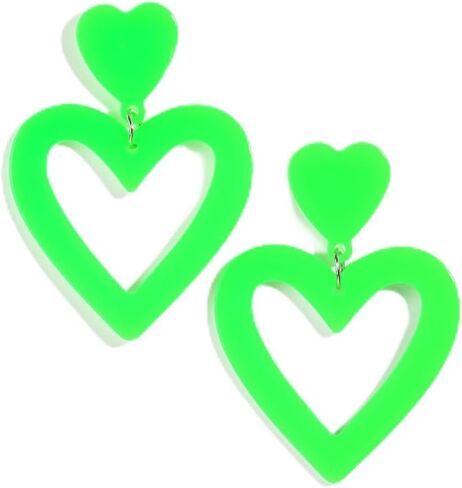 Bowitzki Double Heart Earrings Dangling Love Heart Shape Acrylic Drop Earrings Gift For Women Girls Valentine's Day Thanksgiving Day in Kuwait