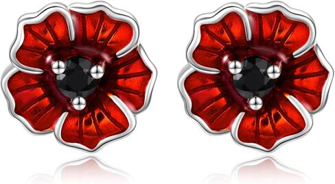 أقراط الخشخاش الأحمر من الفضة الإسترليني: 925 أقراط الخشخاش المضادة للحساسية أقراط على شكل زهرة مجوهرات هدية للنساء والفتيات المراهقات in Kuwait