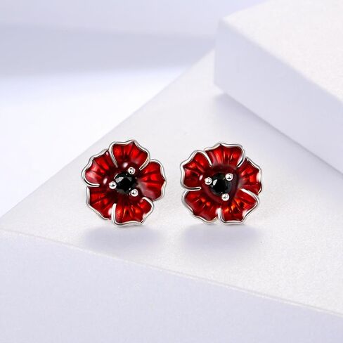 أقراط الخشخاش الأحمر من الفضة الإسترليني: 925 أقراط الخشخاش المضادة للحساسية أقراط على شكل زهرة مجوهرات هدية للنساء والفتيات المراهقات in Kuwait