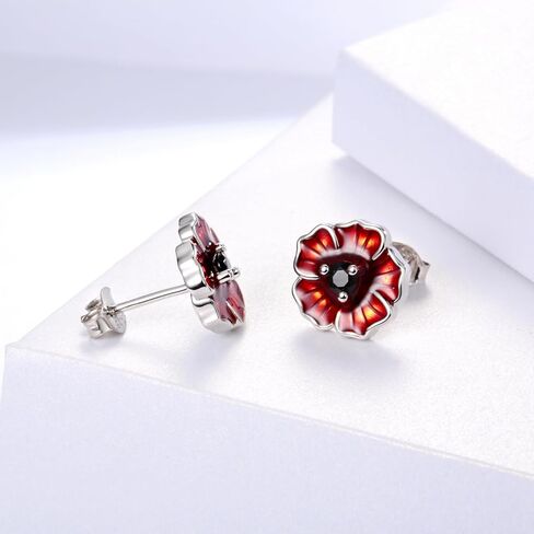 أقراط الخشخاش الأحمر من الفضة الإسترليني: 925 أقراط الخشخاش المضادة للحساسية أقراط على شكل زهرة مجوهرات هدية للنساء والفتيات المراهقات in Kuwait