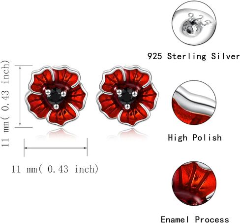 أقراط الخشخاش الأحمر من الفضة الإسترليني: 925 أقراط الخشخاش المضادة للحساسية أقراط على شكل زهرة مجوهرات هدية للنساء والفتيات المراهقات in Kuwait