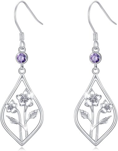 Birth Flower Earrings Sterling Silver Month Flower Drop Earrings Birthstone Earrings Birthday Jewelry Gifts in Saudi Arabia