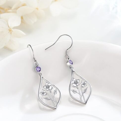 Birth Flower Earrings Sterling Silver Month Flower Drop Earrings Birthstone Earrings Birthday Jewelry Gifts in Saudi Arabia