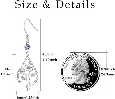 Birth Flower Earrings Sterling Silver Month Flower Drop Earrings Birthstone Earrings Birthday Jewelry Gifts in Saudi Arabia