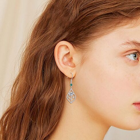 Birth Flower Earrings Sterling Silver Month Flower Drop Earrings Birthstone Earrings Birthday Jewelry Gifts in Saudi Arabia