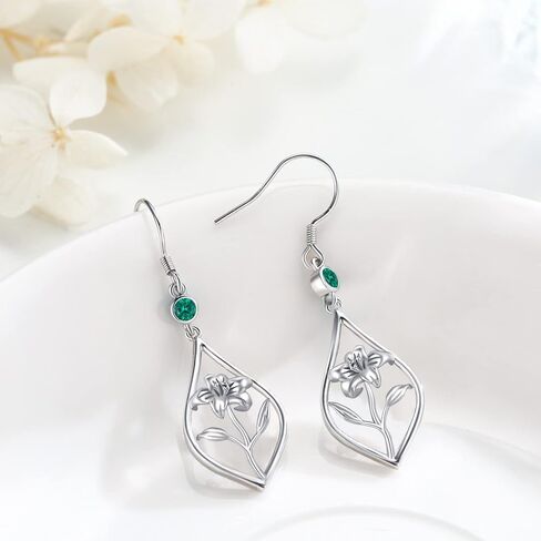 Birth Flower Earrings Sterling Silver Month Flower Drop Earrings Birthstone Earrings Birthday Jewelry Gifts in Saudi Arabia