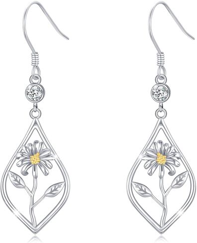 Birth Flower Earrings Sterling Silver Month Flower Drop Earrings Birthstone Earrings Birthday Jewelry Gifts in Saudi Arabia