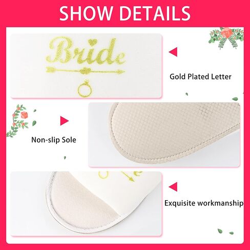 EPLAZA 7 أزواج من شباشب العروس وصيفة العروس للاستعمال مرة واحدة، شباشب زوجة لحفلات الزفاف وهدايا حفل العازبة in Kuwait