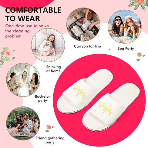 EPLAZA 7 أزواج من شباشب العروس وصيفة العروس للاستعمال مرة واحدة، شباشب زوجة لحفلات الزفاف وهدايا حفل العازبة in Kuwait