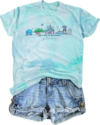 تي شيرت نسائي World Traveller تي شيرت Magic Kingdom Graphic تي شيرت مطابق للرحلة تي شيرت للفتيات لقضاء العطلات Hodilay بأكمام قصيرة in Kuwait