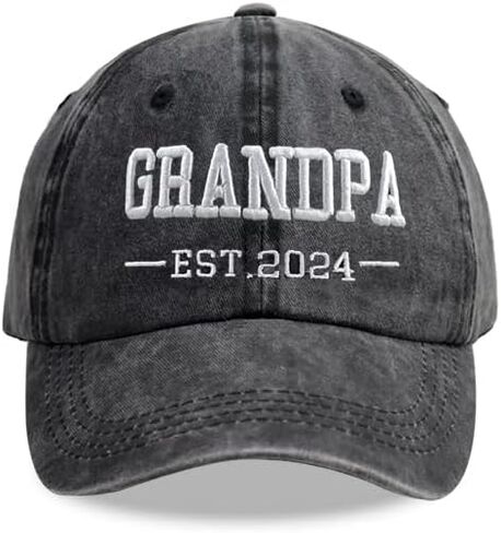 3D Embroidered Grandpa Est. 2024 Hat, Distressed Cotton Adjustable Funny Best Grandfather Baseball Cap in Kuwait