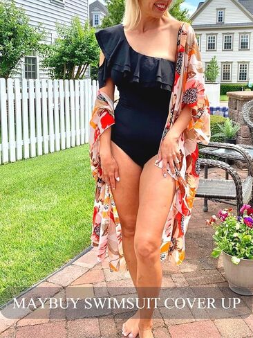 MayBuy Women’s Beach Swimwear Swimsuit Bathing Suit Cover Ups Long Kimono Cardigans Dusters in Kuwait