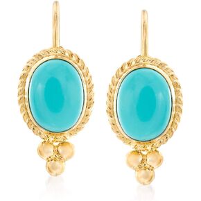Ross-Simons Turquoise Rope-Edge Earrings in 14kt Yellow Gold