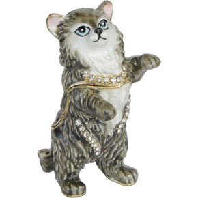 Black Kitty Trinket Box Jewelry Box Hand Painted Decorative Box with Hinged Lid Ring Earring Holder Cat Figurine Collectible