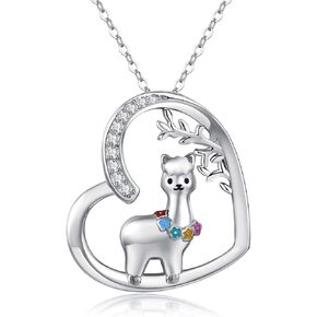JUSTKIDSTOY Llama Necklace Jewelry Sterling Silver Cute Animal Alpaca Pendant Necklace Birthday Gifts for Women Girls