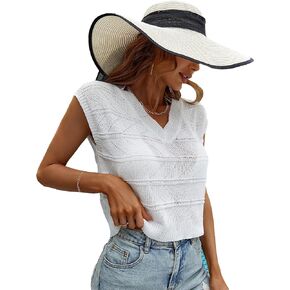 Floerns Women's Knit Sleeveless V Neck Crochet Sweater Vest Pullover Knitwear Crop Tank Top