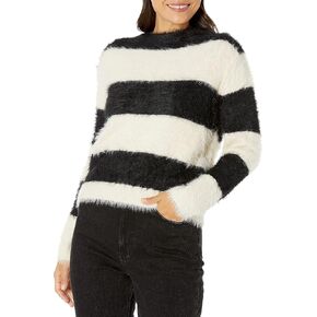 VELVET BY GRAHAM & SPENCER Women's Gianna Feather Yarn Crewneck Sweate, Black/Milk, Medium