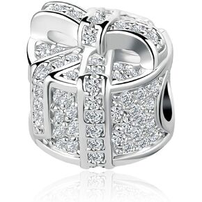 Sparkling Gift Box Charm for Bracelets Present Family Friends Jewelry Bead CZ Women Girls Daughter Granddaughter Girlfriend Sister Anniversary Birthday