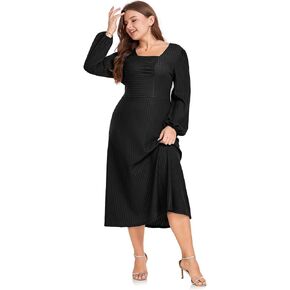 فستان LALAGEN نسائي 2024 مقاس كبير للخريف ميدي فستان غير رسمي بأكمام طويلة على شكل حرف a لحفلات الكوكتيل in Kuwait