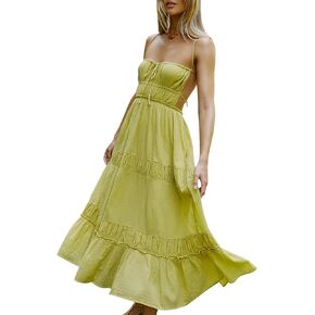 HeSaYep Sexy Dress for Women Summer Backless Flowy Dress Spaghetti Strap Maxi Dress with Pockets, Green XL in Kuwait