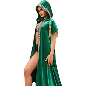 عباءة نسائية بقلنسوة من Edary باللون الأخضر المخملي طويل كيب زي الهالوين التأثيري رداء مطرز يغطي الشالات والأغطية in Kuwait