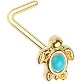 Body Accentz 20 GA Turquoise Sea Turtle L-Shape Nose Ring 316L Surgical Stainless Steel