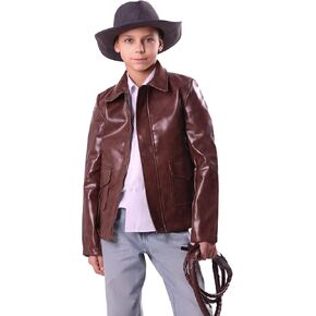 Jungle Archeologist Explorer Costume Faux Leather Jacket for Men Teens and Kids