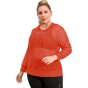 Milumia Women's Plus Size Drawstring Sheer Mesh Hoodie Long Sleeve Hooded Sweatshirt