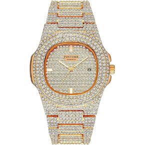 FANMIS Unisex Luxury Crystal Diamond Watch Fashion Analog Watch Stainless Steel Band Mens Womens Iced-Out Bracelet Watch