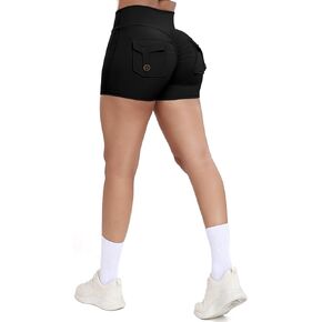 FITTOO Scrunch Butt Lifting Shorts for Women with Pocket Cross High Waist Yoga Workout Booty Shorts