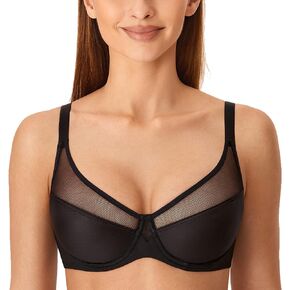 DELIMIRA Women's Minimizer Bras Plus Size Full Coverage Underwire Unlined Sheer Bra