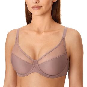 DELIMIRA Women's Minimizer Bras Plus Size Full Coverage Underwire Unlined Sheer Bra