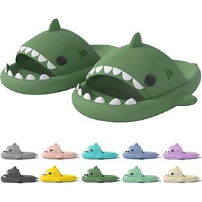 rosyclo Shark Slides for Women and Men, Cute Shark Slippers Adult Youth Cloudy Summer Soft Lightweight Anti-Slip Thick Sole Beach House Cloud Cushioned Shower Slide Sandals Indoor Outdoor