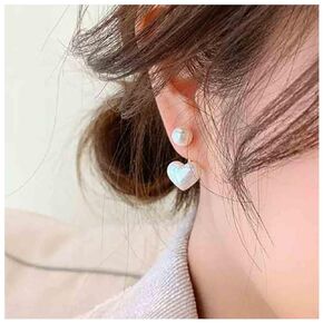 Vintage Heart Ear Jackets Earrings Love Heart Studs Earrings White Pearl Heart Earrings Wedding Pearl Studs Earrings Jewelry for Women and Girls