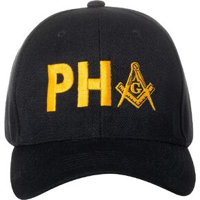 Prince Hall Freemasons Masonic Square and Compass Embroidered Black Adjustable Baseball Cap