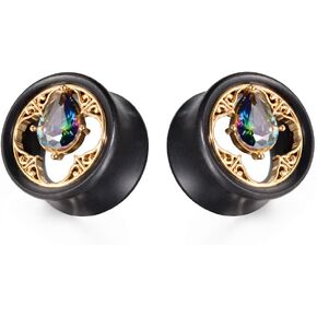 TBOSEN 2PCS Ebony Wood Ear Tunnel Plug Flesh Tunnels Stretching Piercings Expanders Ear Gauges0g-1 in 8mm-25mm