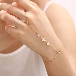 Crystal Hand Chain Rhinestone Finger Ring Bracelets Slave Bracelet for Women and Girls