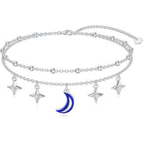 Diamond Moon Star Planet Bracelet for Women 925 Sterling Silver Celestial Layered Bracelets Diamond Jewelry Gifts for Women Daughter Mom Wife Girlfriend Friends,7"+2"