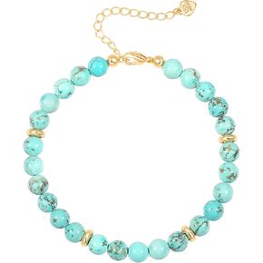 POTESSA Healing Stone Beaded Bracelets for Women Semi-Precious Gemstones Bracelets Pearl Beaded Bracelet Adjustable Strand Bracelets 6MM