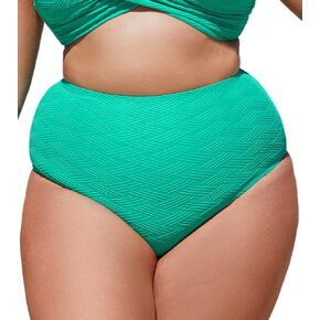 CUPSHE Women Swimsuit Plus Size Bikini Bottom High Waisted Full Coverage Bathing Suit Textured Pattern