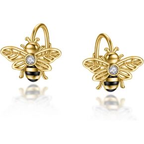 Bee Earrings Sterling Silver Bumble Bee Gold Plated Hoop Earrings Leverback Dangle Earrings for Women Jewelry Gifts for Women Girls