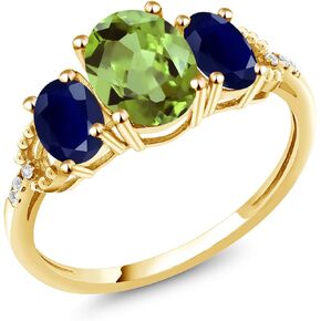 Gem Stone King 10K Yellow Gold Green Peridot and Blue Sapphire Engagement Ring For Women (2.56 Cttw, Oval Gemstone Birthstone, Available in size 5, 6, 7, 8, 9)