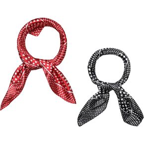 Allegra K 2Pcs 50cm Women Satin Printed Square Kerchief Hair Wrap Neck Scarf 50 * 50cm/19.69 * 19.69"(L*W) Red Dots&Black Dots